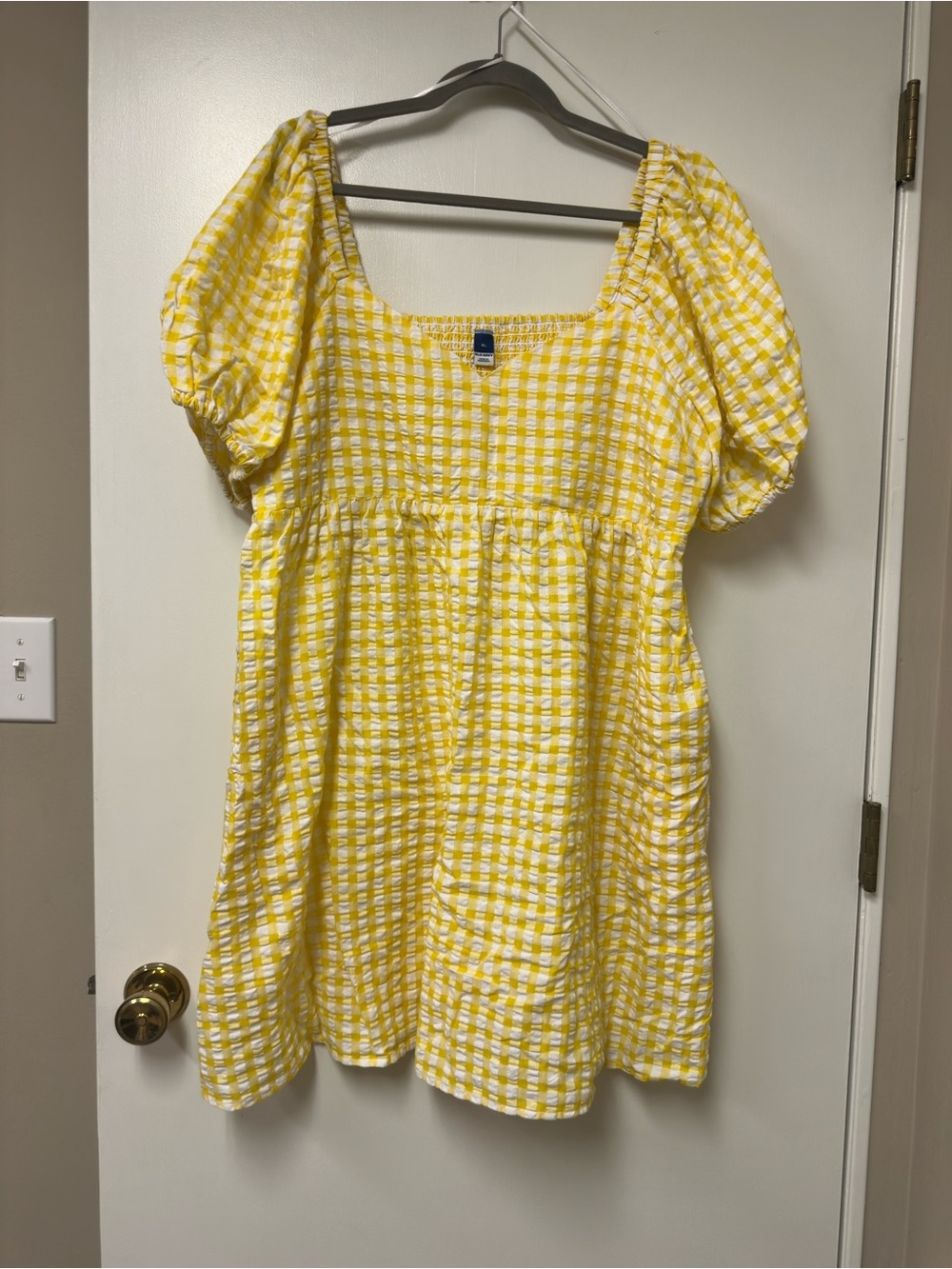 Old Navy Yellow Gingham Puff-Sleeve Tunic Top